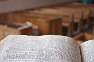Open Bible in a church building